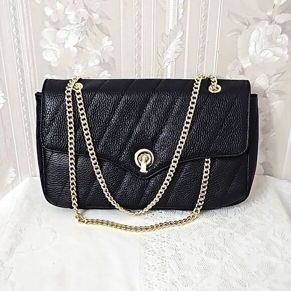 Anna Paola Crossbody Shoulder Genuine Leather Bag NWT Black - Picture 1 of 8